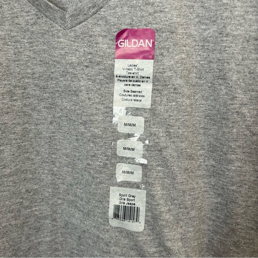 Gildan Tee Shirt V-Neck Gray Short Sleeve Neutral Casual Basics - Picture 5 of 6